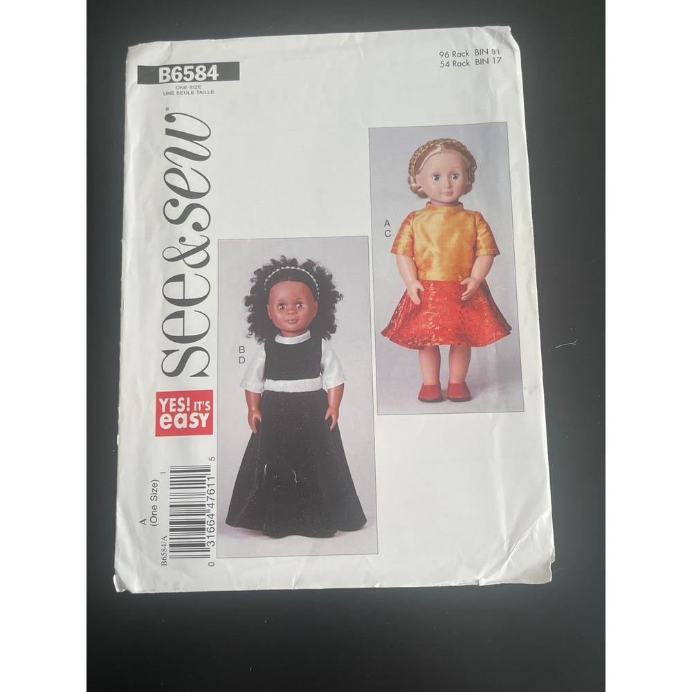 00473 - See & Sew B6584 Doll Clothes Pattern 18" Doll Tops Skirts Easy To Sew‎